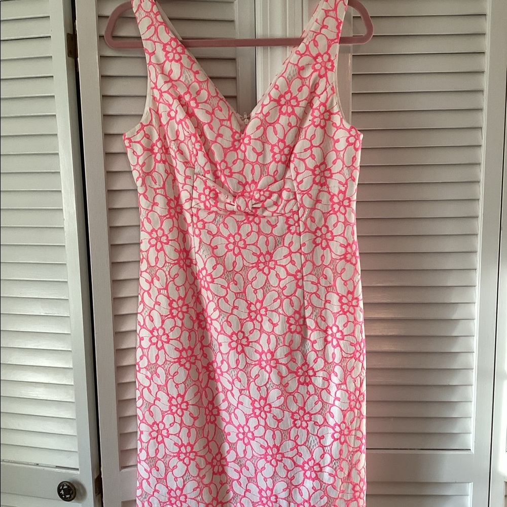 Lilly Pulitzer neon pink and white shift dress, size 8